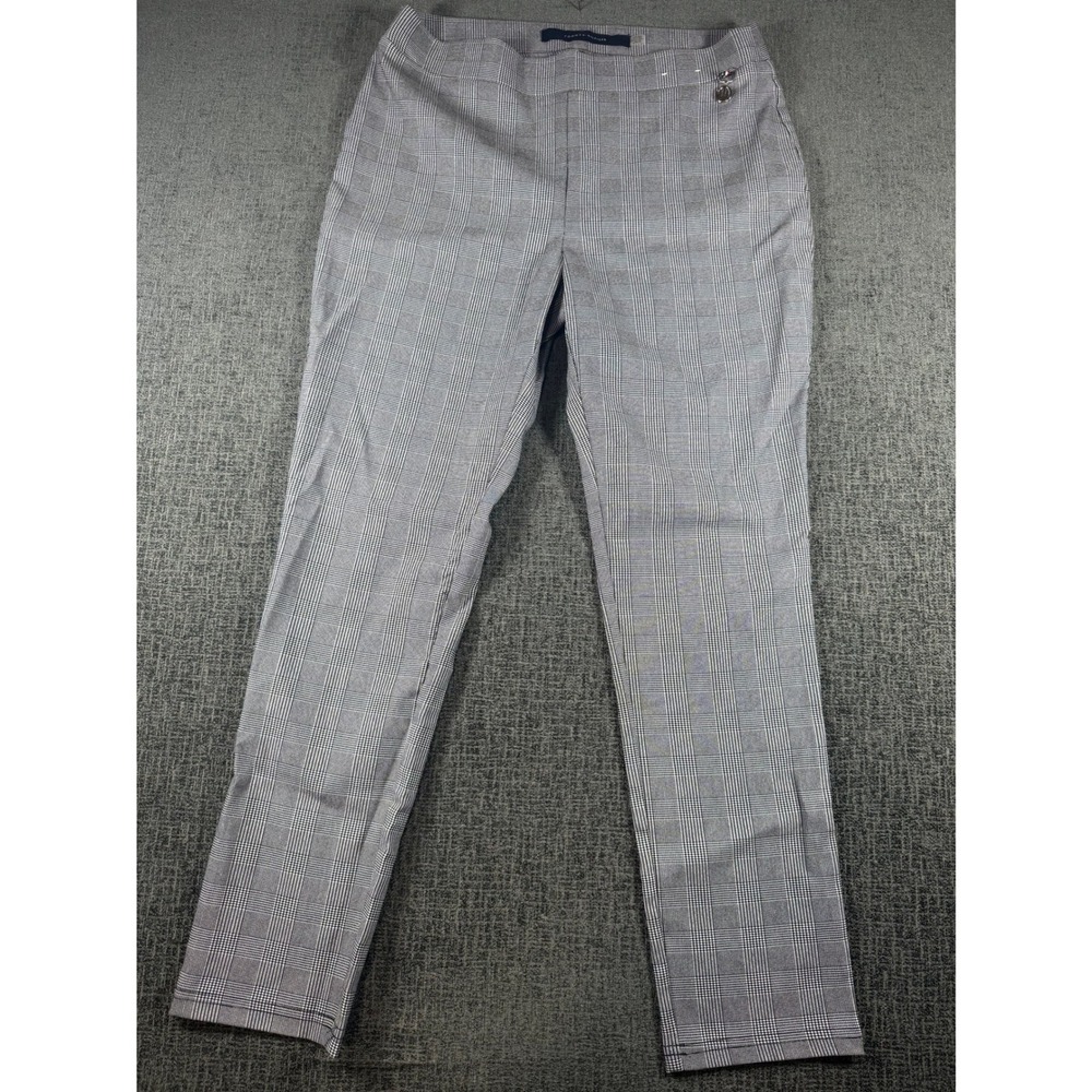 Tommy Hilfiger Womens Glen Plaid Pull On Tapered Pants Black White Size Large